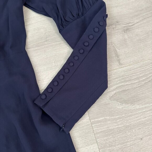 ELLIATT NWT Asymmetrical Ruffle Hem Wrap Dress in Navy Size L Romantic Feminine - Picture 3 of 13